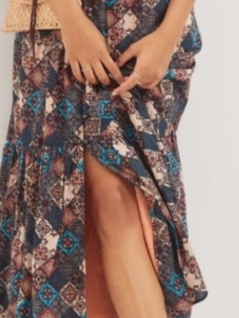 Anthropologie Patchwork Maxi Dress in Brown, Teal, and Cream - Picture 3 of 4